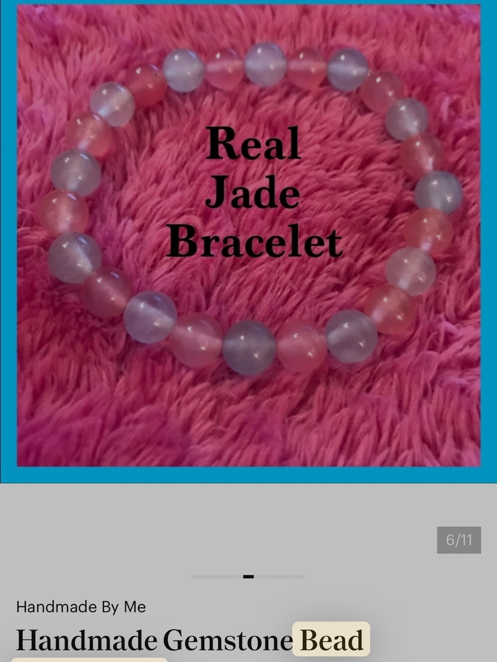 Real Jade Bead Bracelet — Pink & Light Blue